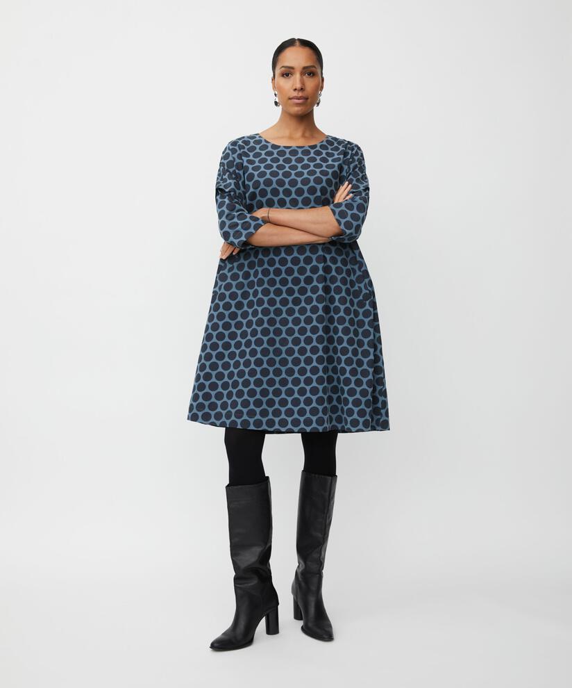gepunktetes Samtkleid mit 3/4-Ärmeln, Navy Blazer