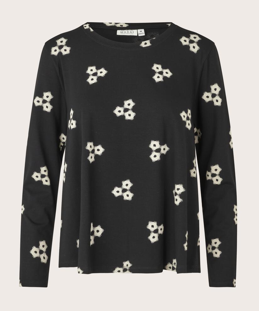 Gemustertes Rundhals-Shirt, Black