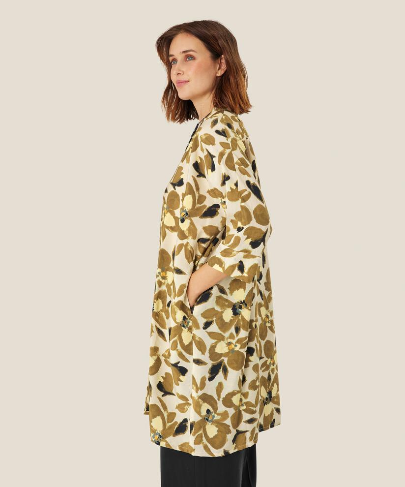 Hemdblusenkleid aus Viskose mit Blumenmuster, Dull Gold
