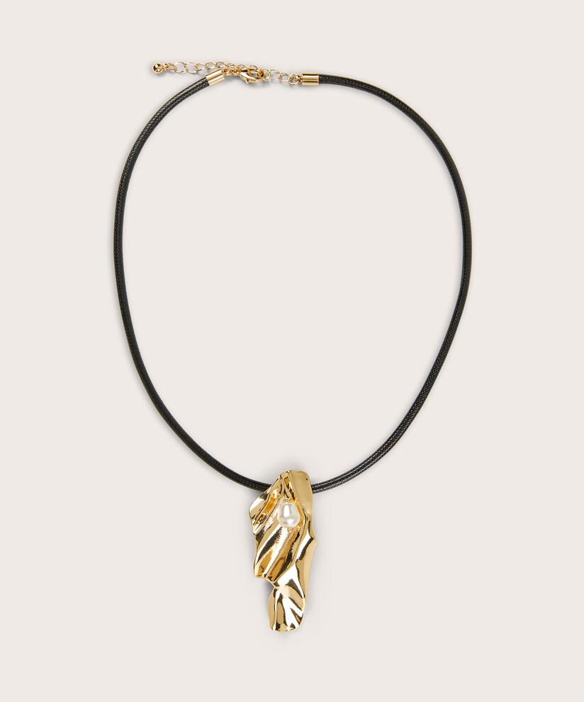 Halskette in Lederoptik mit goldenem Anhänger, Gold