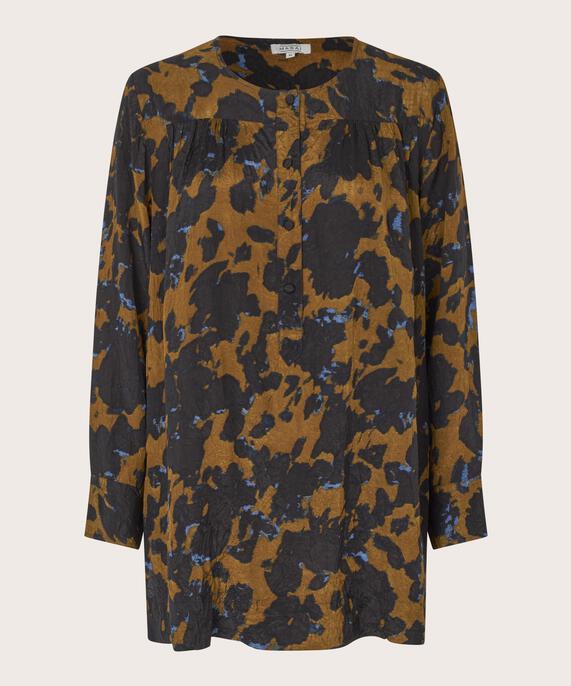 gemusterte Viskose-Tunika mit Knöpfen am Hals, Breen