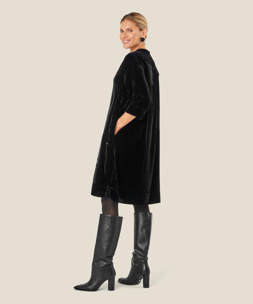 Velourskleid mit V-Ausschnitt, Black