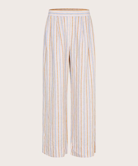 gestreifte Leinenhose mit Eingrifftaschen und Gummizug hinten, Inca Gold