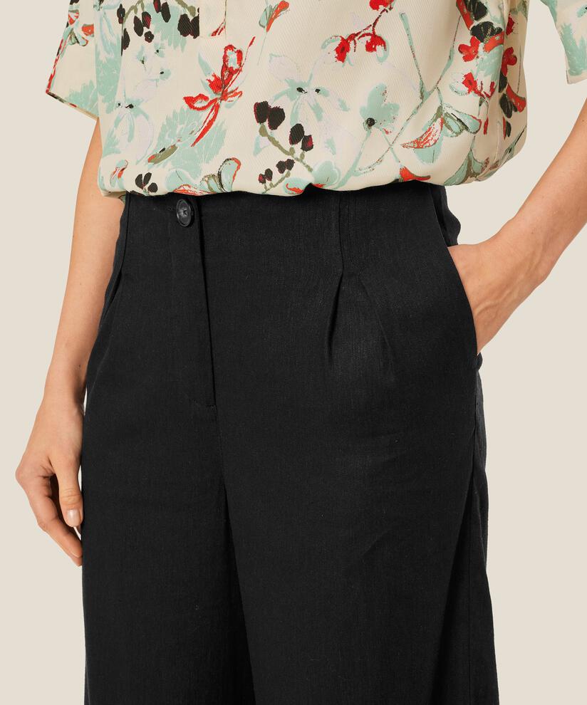 Hose aus Leinenmix mit weitem Bein und Eingrifftaschen, Black