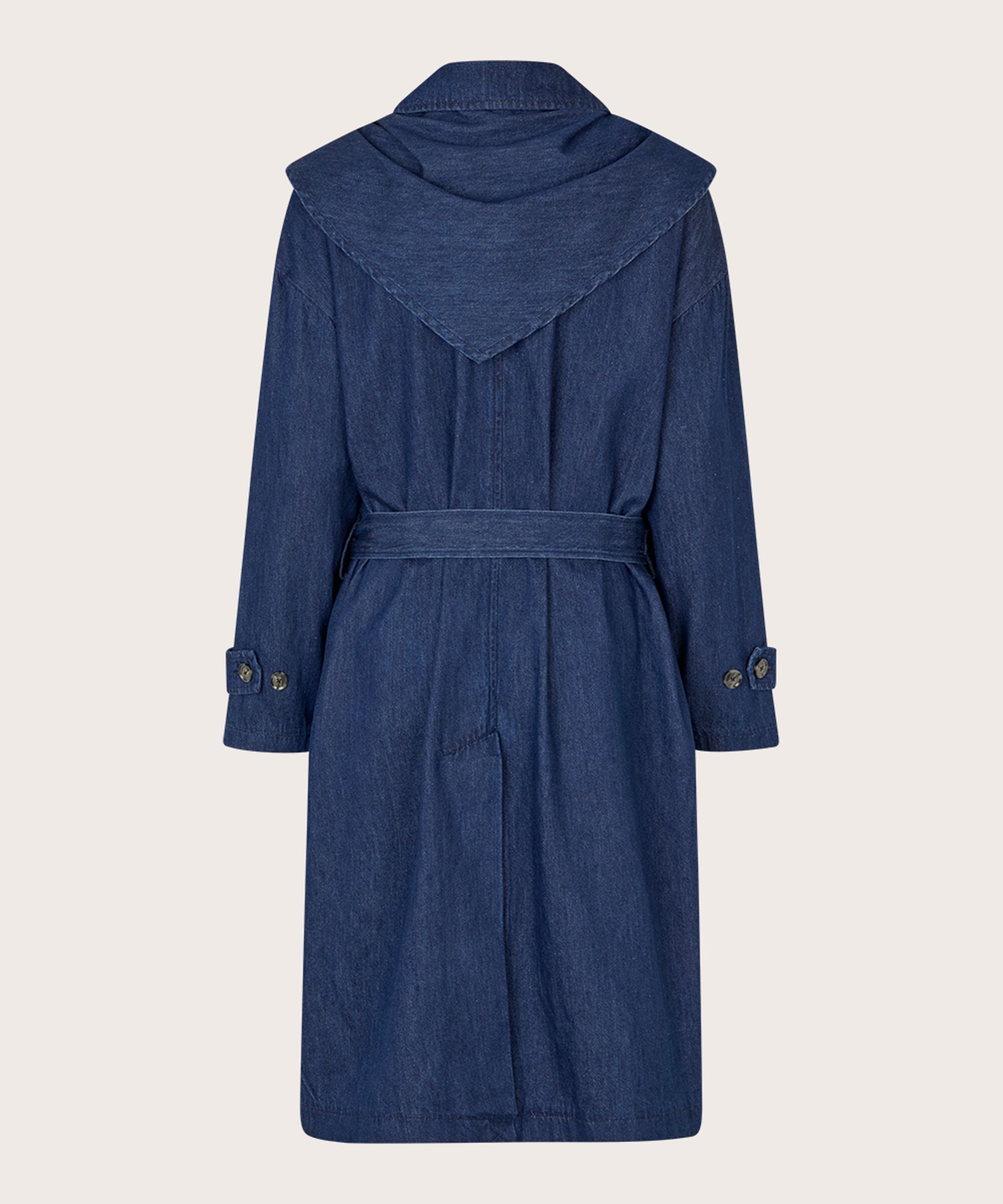 Jeansmantel mit abnehmbarem Gürtel und Halstuch, Dark Denim