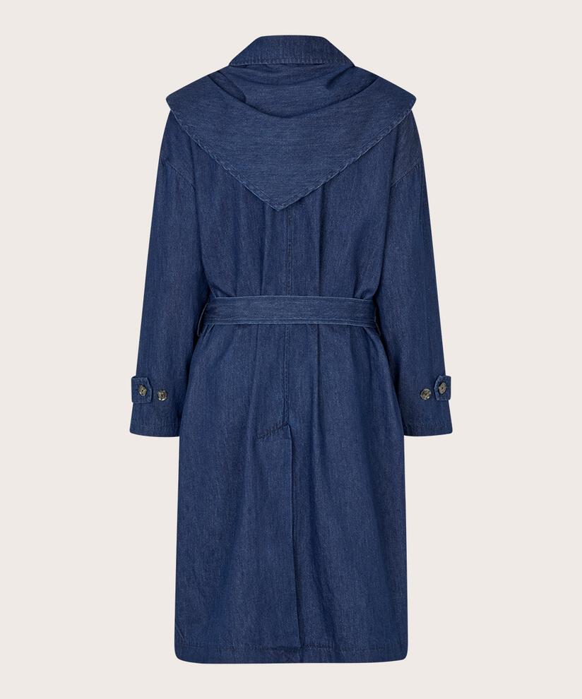 Jeansmantel mit abnehmbarem Gürtel und Halstuch, Dark Denim