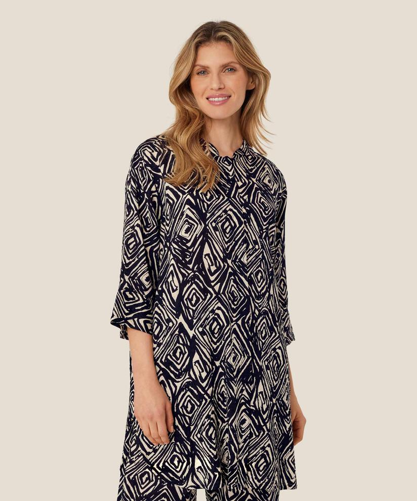 Bedrucktes Hemdblusenkleid aus Viskose mit Seitenschlitz, Black