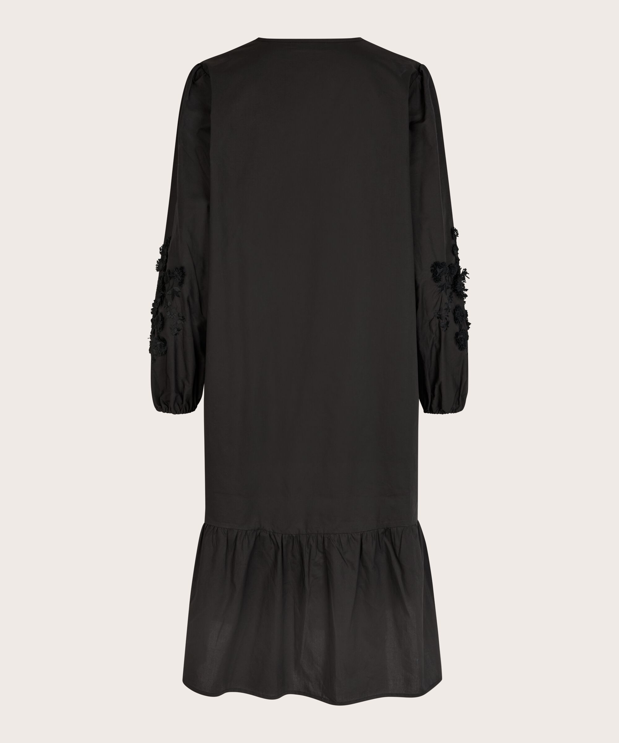 Kleid mit V-Ausschnitt und floralen Details, Black