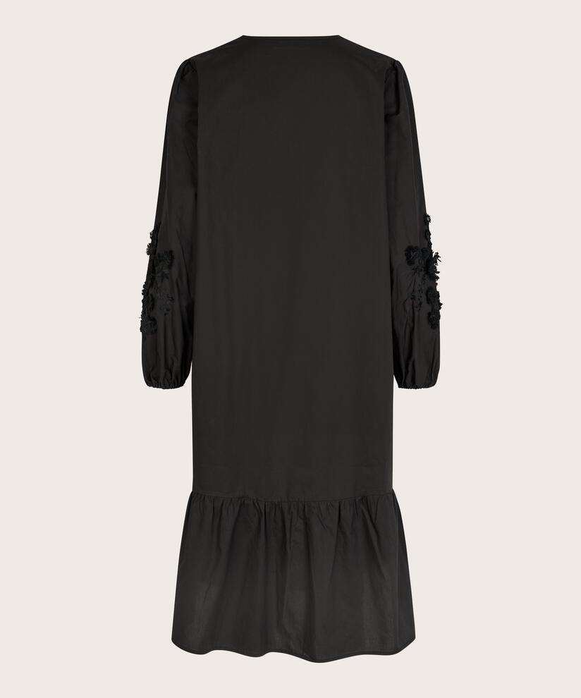 Kleid mit V-Ausschnitt und floralen Details, Black