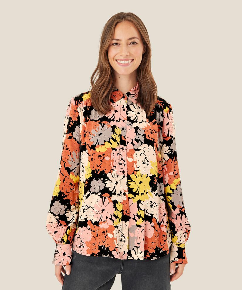 Viskosehemdbluse mit Blumendruck, Oil Yellow