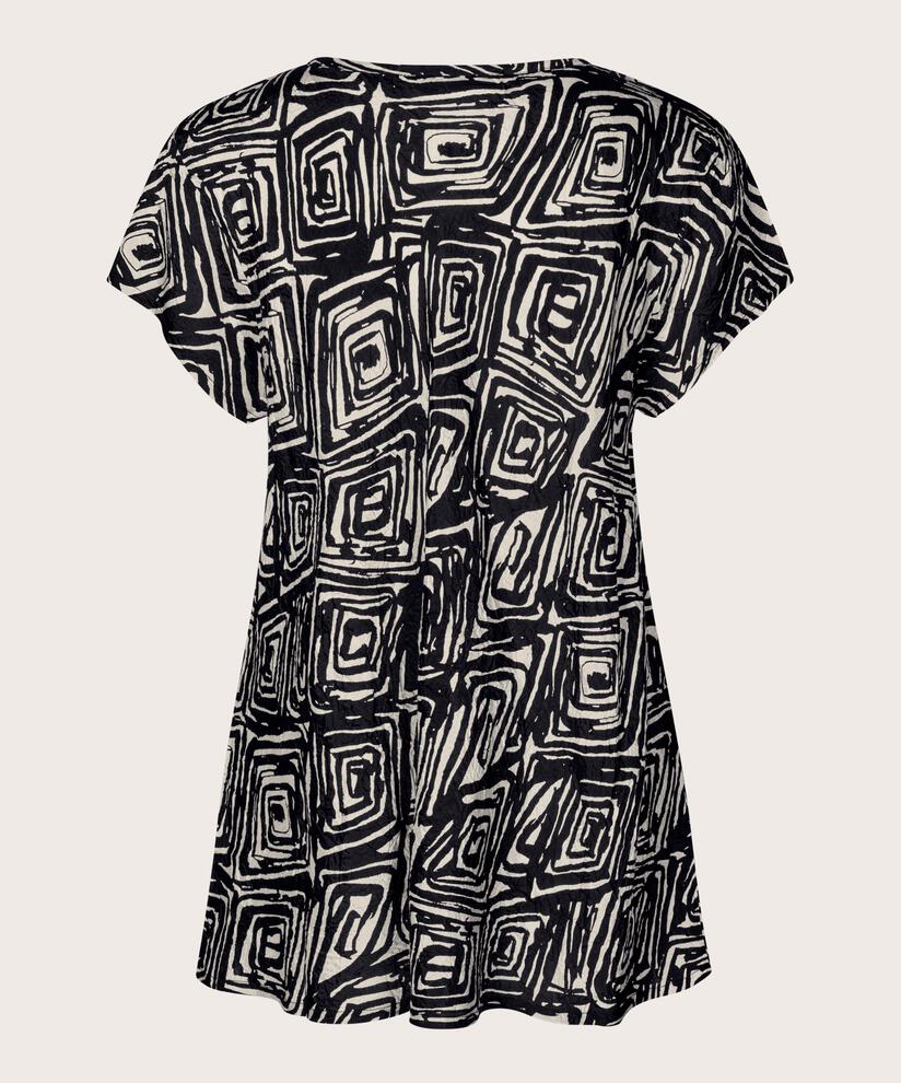 Bedrucktes Viskose-Top mit V-Ausschnitt, Black