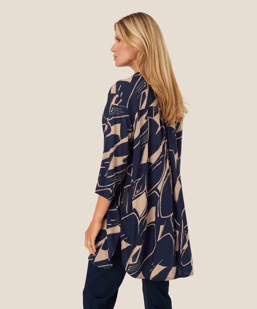 Bedrucktes Viskosehemd mit Seitenschlitz, Navy Blazer