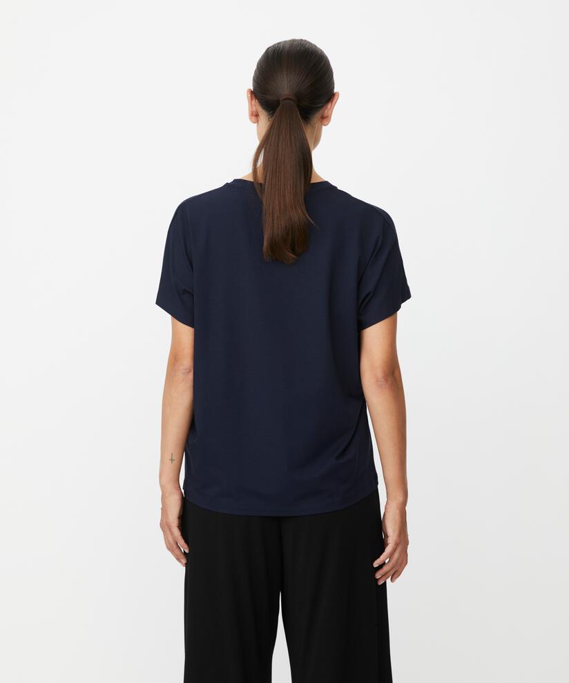 T-Shirt mit V-Ausschnitt aus weichem Jersey, Navy