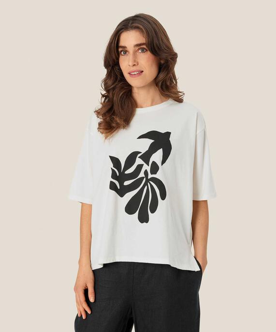 bedrucktes Baumwoll-T-Shirt mit Rundhals, Jet Stream