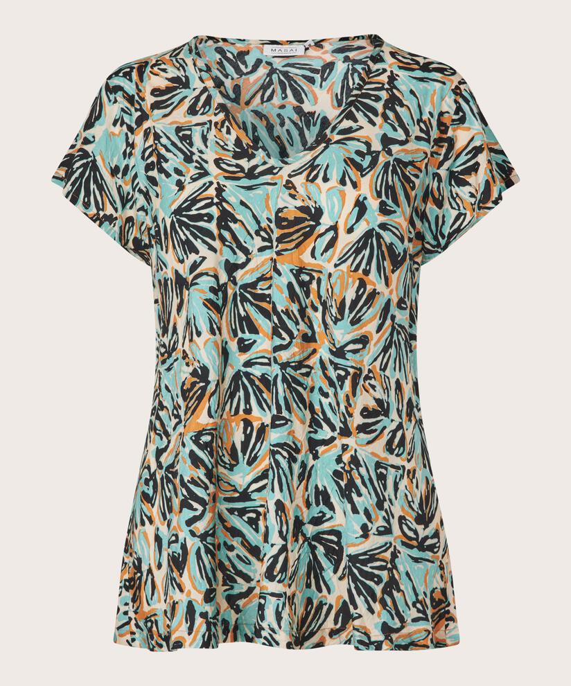 Bedrucktes Viskose-top Mit V-ausschnitt, Aqua