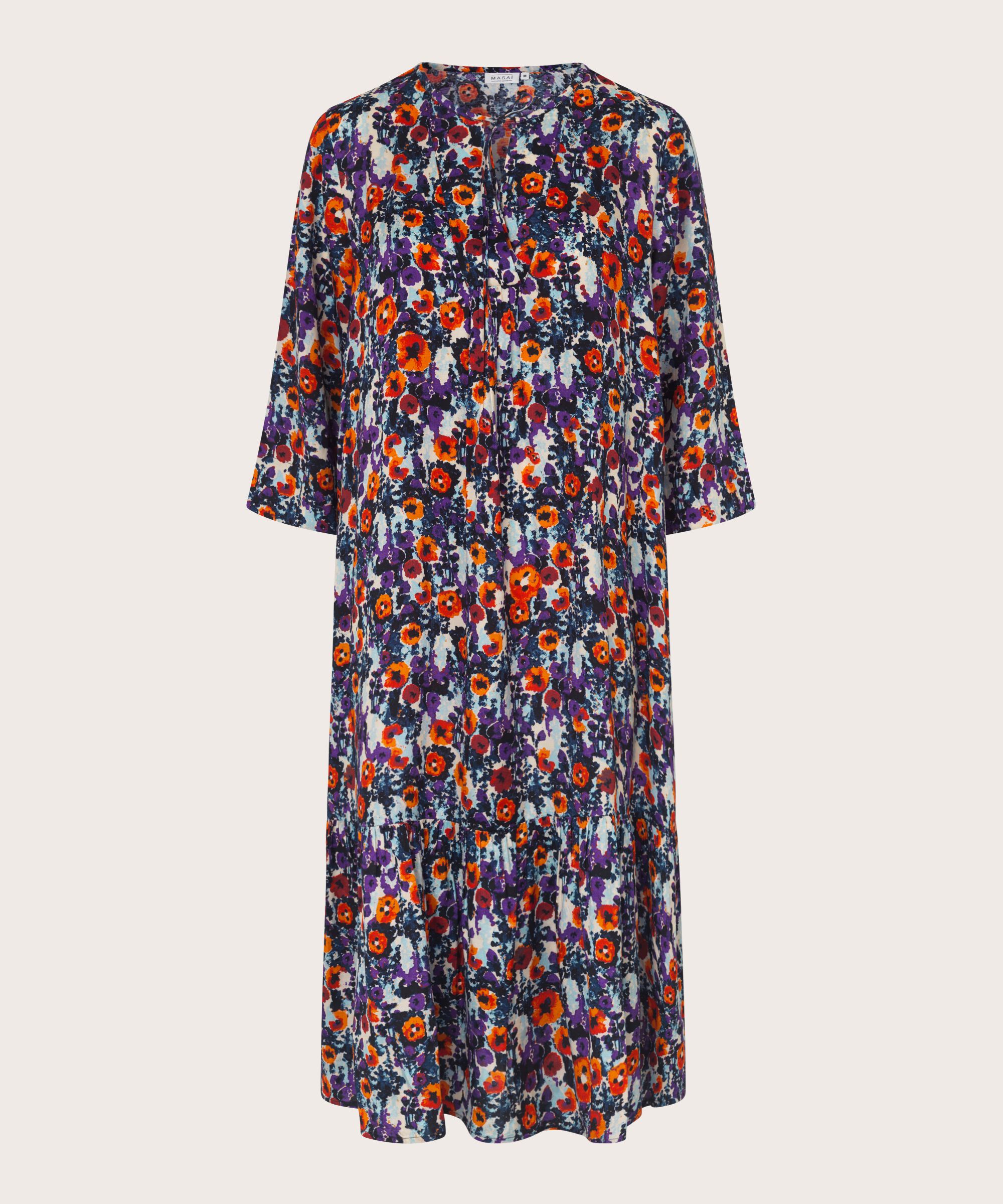 Geblümtes Viskosekleid mit Bindebändern und Eingrifftaschen, Meadow Violet