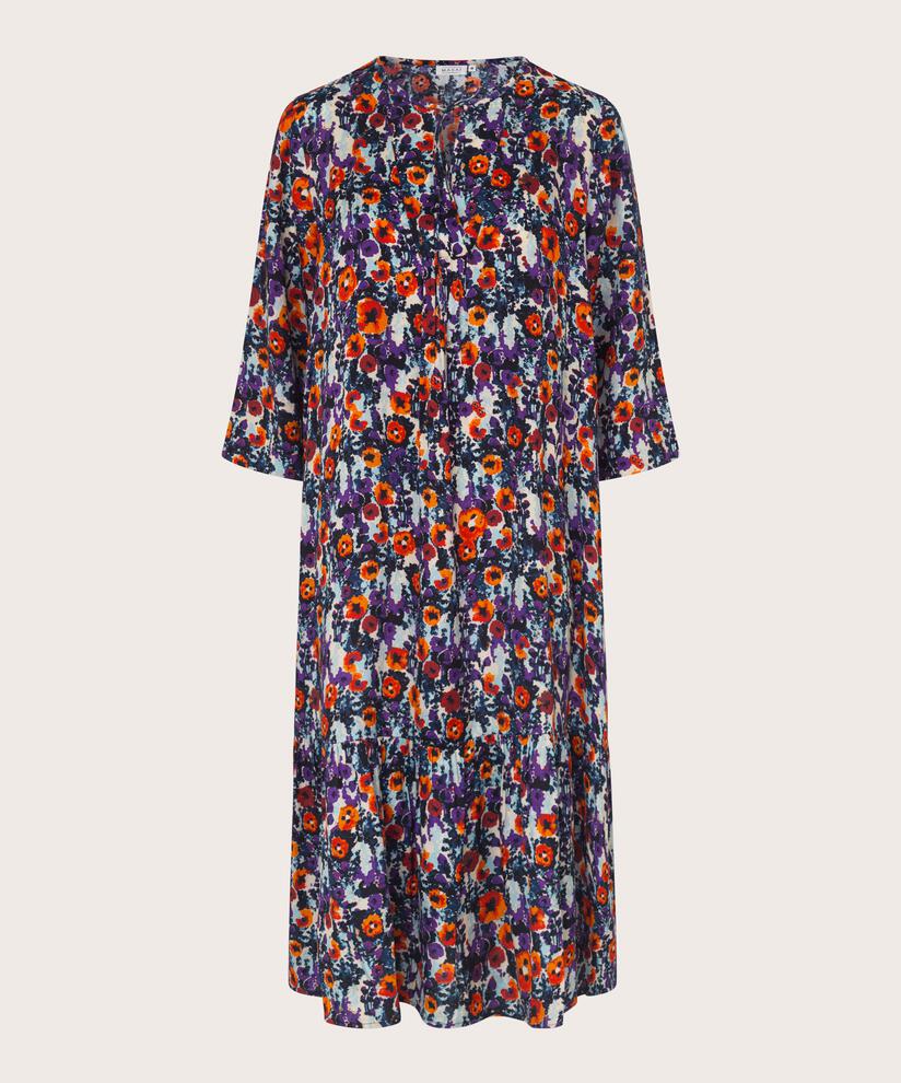 Geblümtes Viskosekleid mit Bindebändern und Eingrifftaschen, Meadow Violet