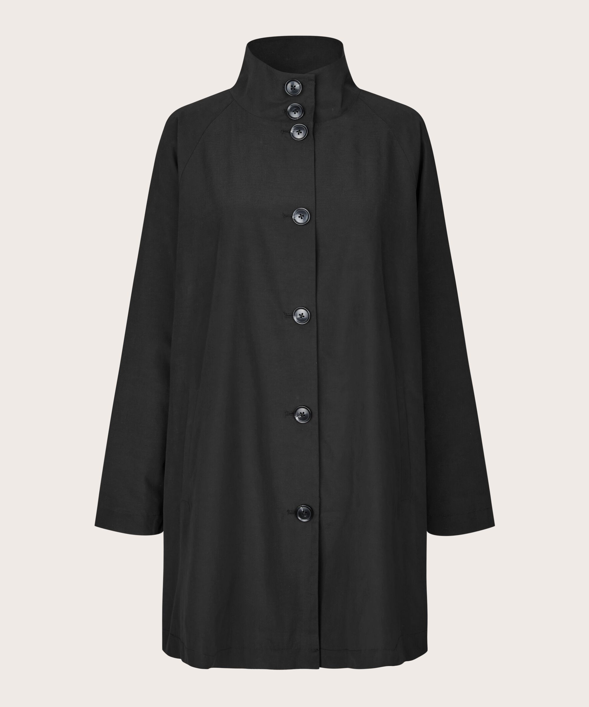 Mantel mit Knöpfen und hohem Kragen, Black