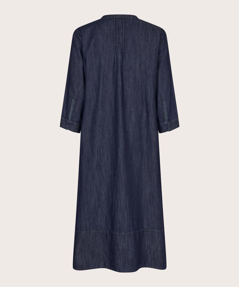 Jeanskleid mit tiefem V-Ausschnitt, Dark Denim