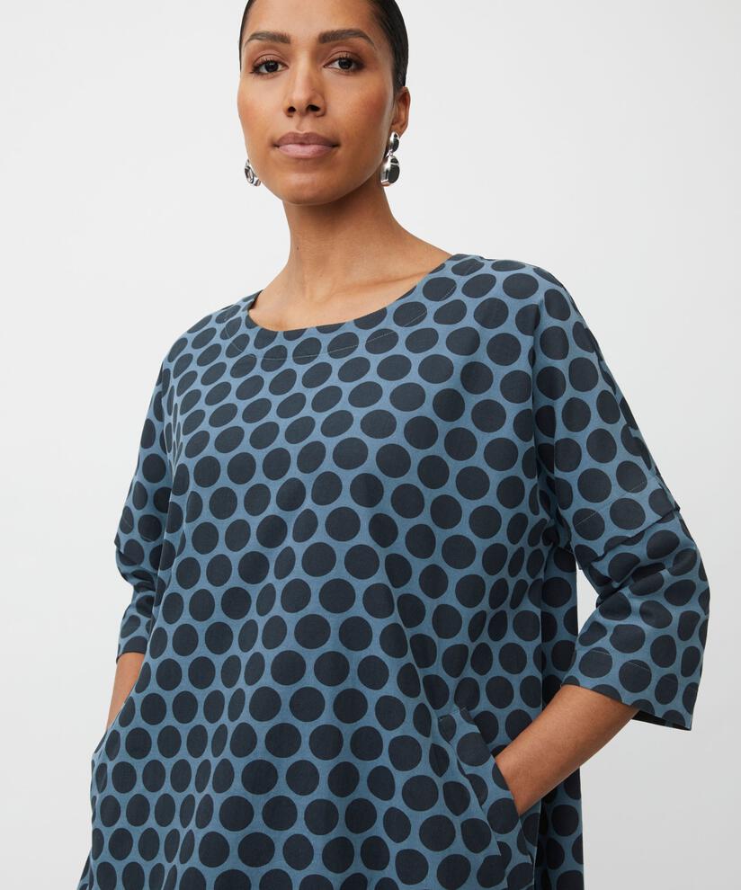 gepunktetes Samtkleid mit 3/4-Ärmeln, Navy Blazer