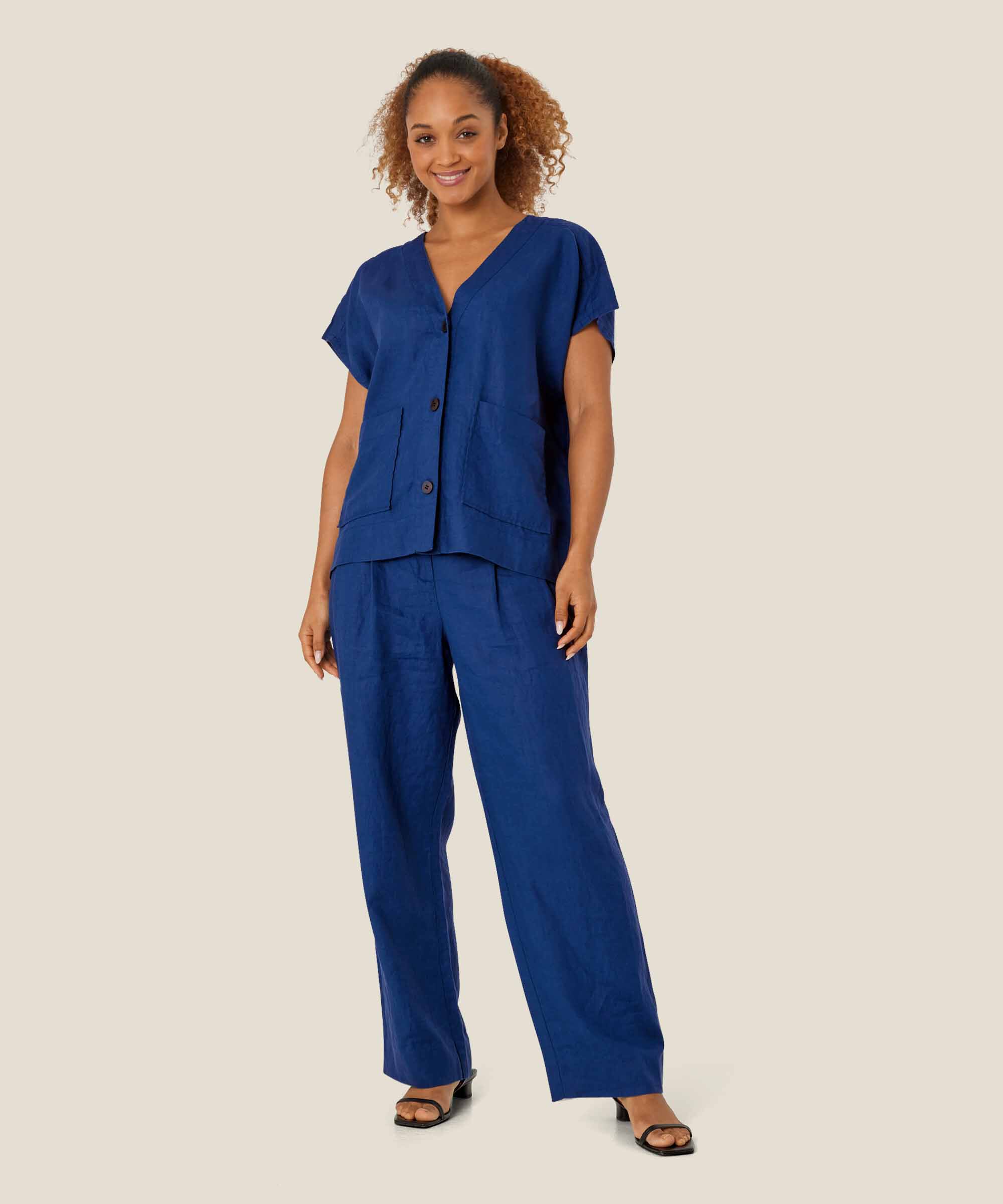 Hemd aus Leinen mit Taschen, Navy Peony