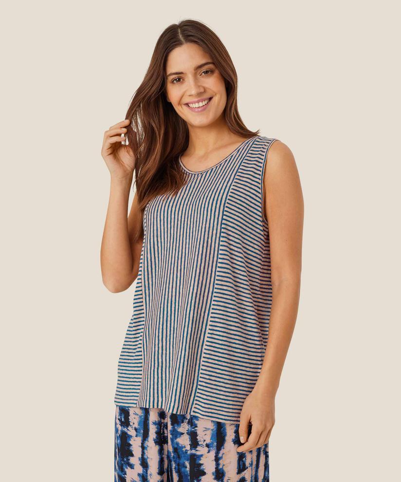 Gestreiftes Jersey-Top aus Leinenmischung, Navy Peony