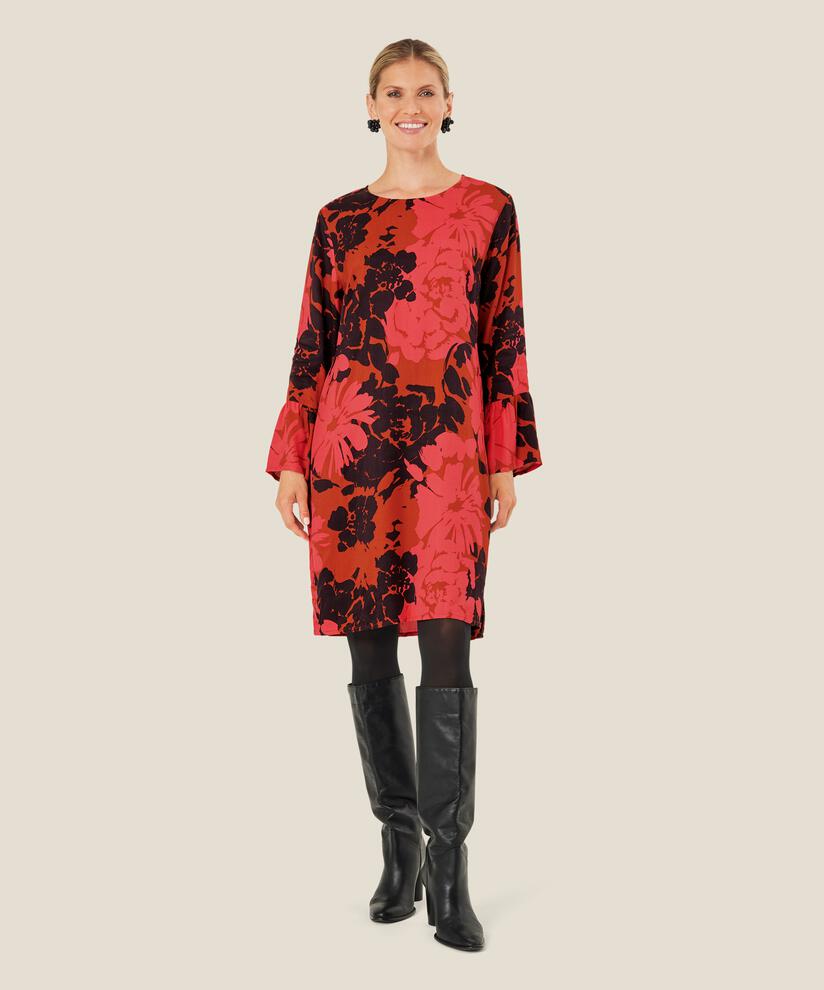 Geblümtes Viskosekleid mit Trompetenärmeln, Picante