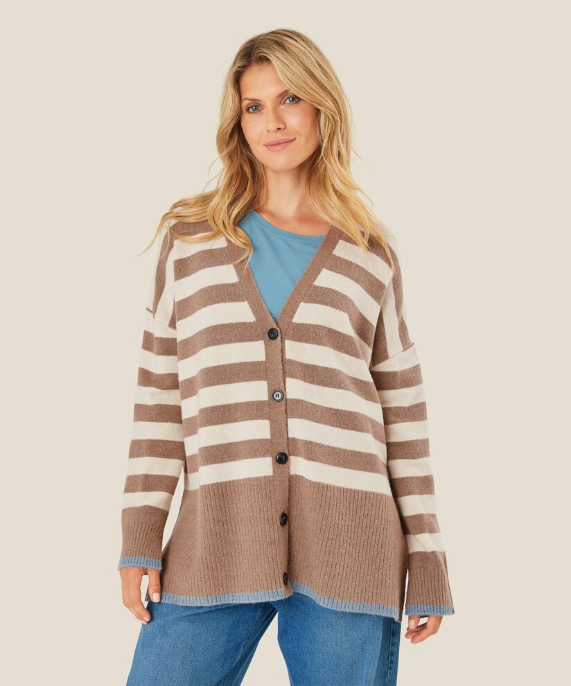 Gestreifter Cardigan mit Rippdetails, Mink/ash/whc