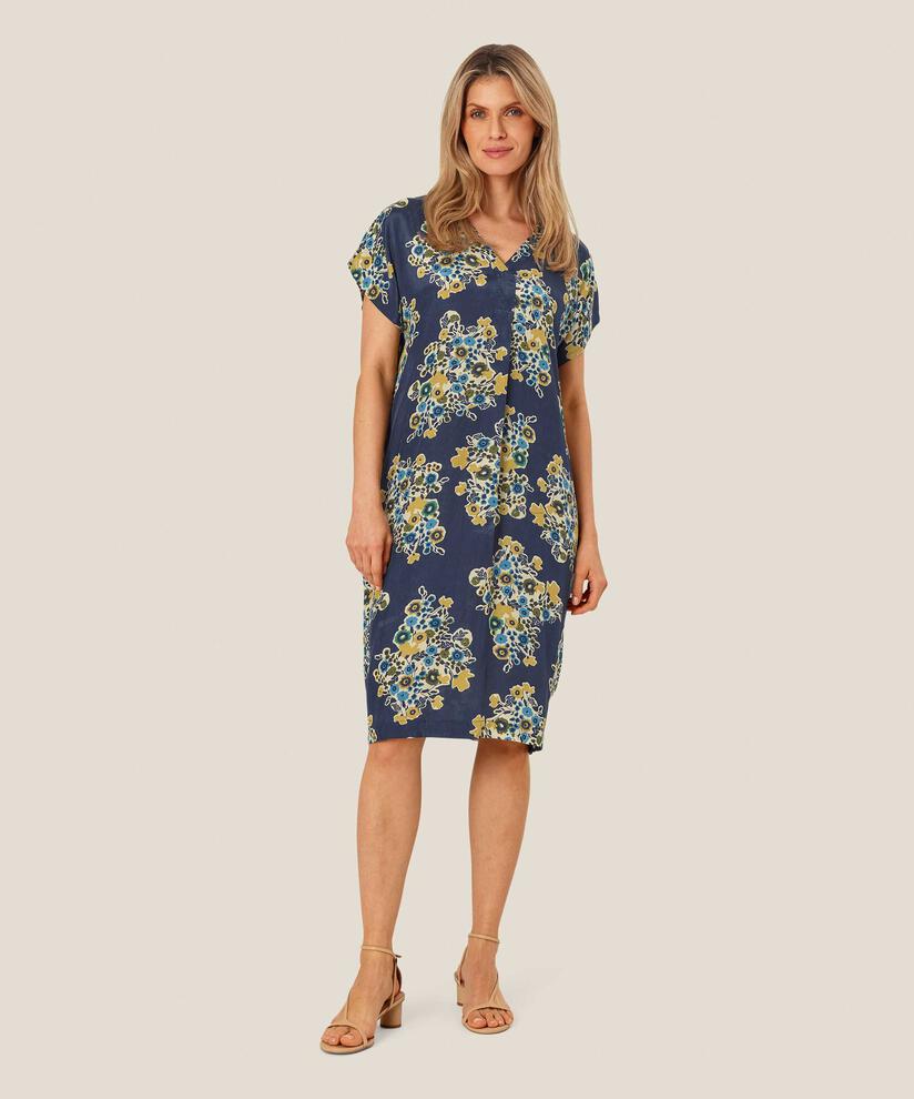 Kleid Aus Bedruckter Viskose Mit V-ausschnitt, Mood Indigo