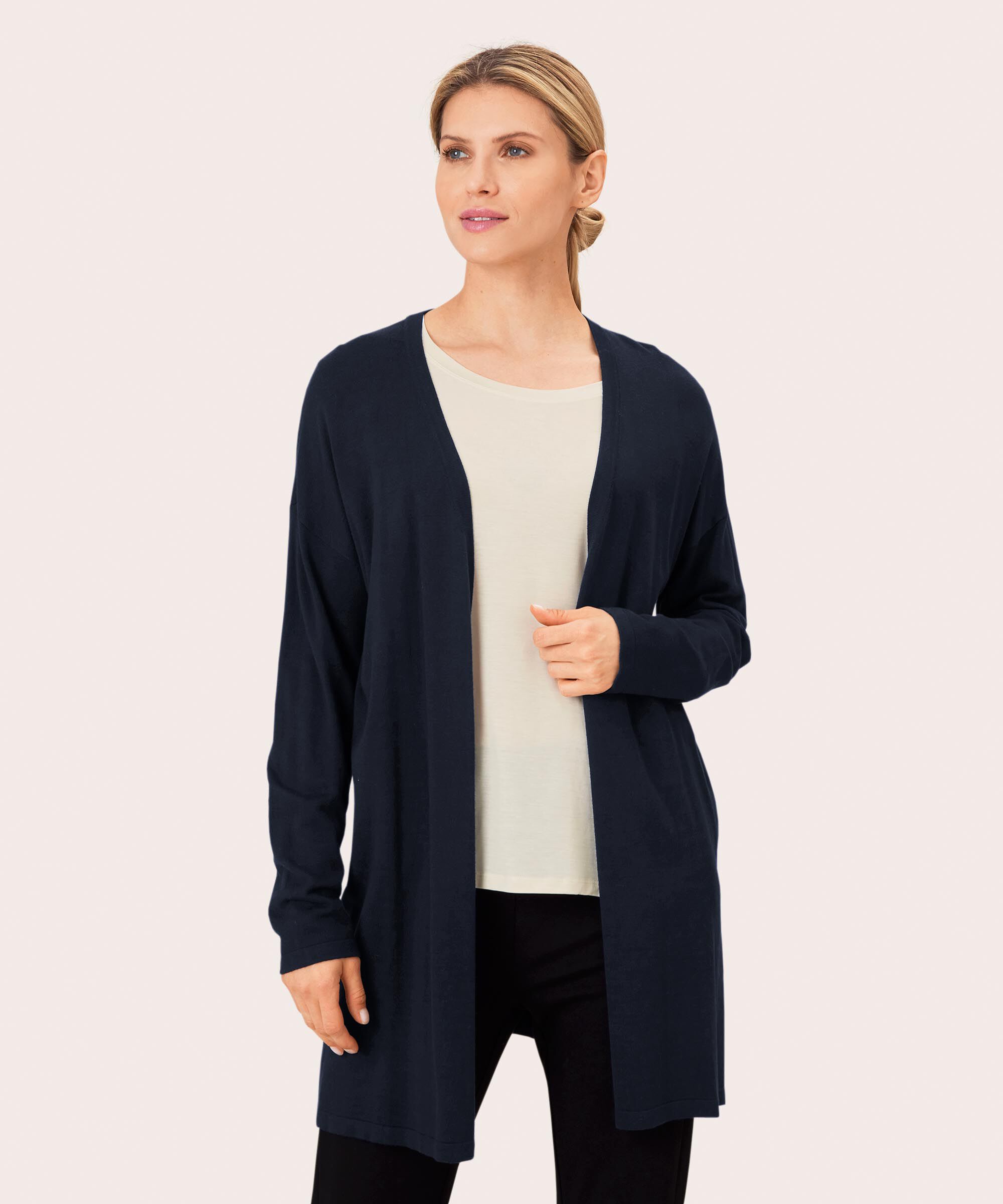 Feinstrick-cardigan Mit Geradem Schnitt, Navy