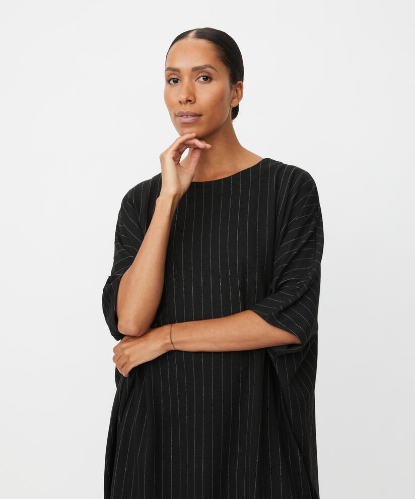 Nadelstreifen-Jerseykleid mit 3/4-Ärmeln, Black