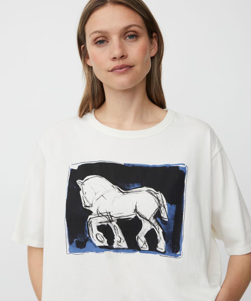 Bedrucktes Baumwoll-t-shirt Mit Rundhals, Jet Stream