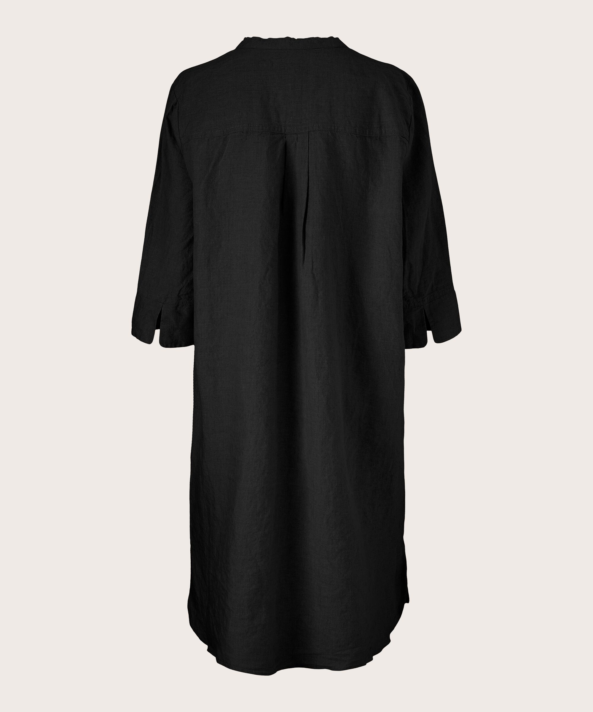 Hemdkleid aus Leinen mit Dreiviertelärmeln, Black
