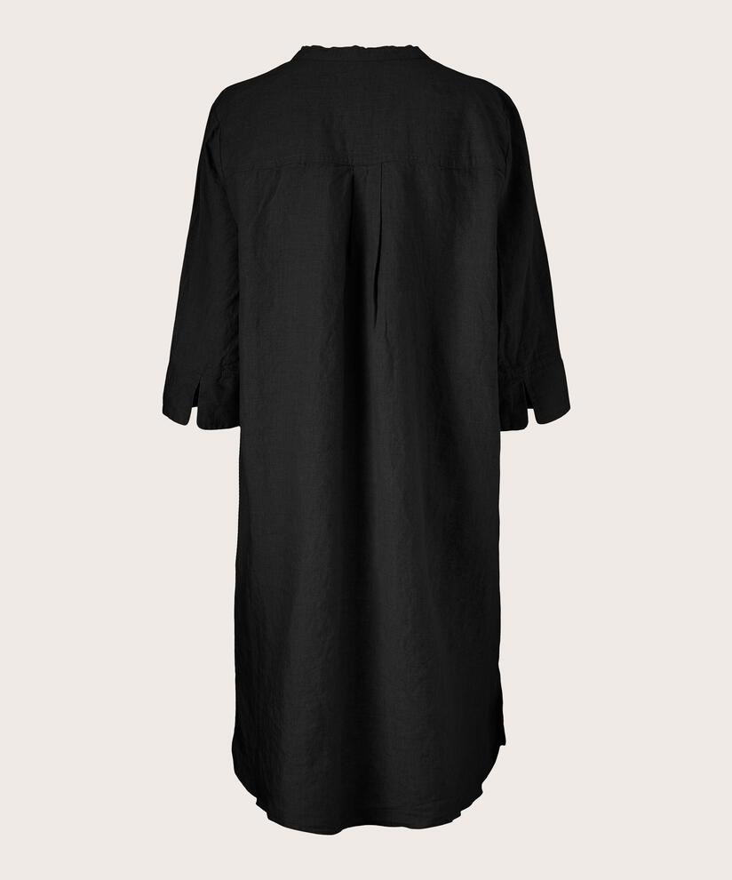 Hemdkleid aus Leinen mit Dreiviertelärmeln, Black