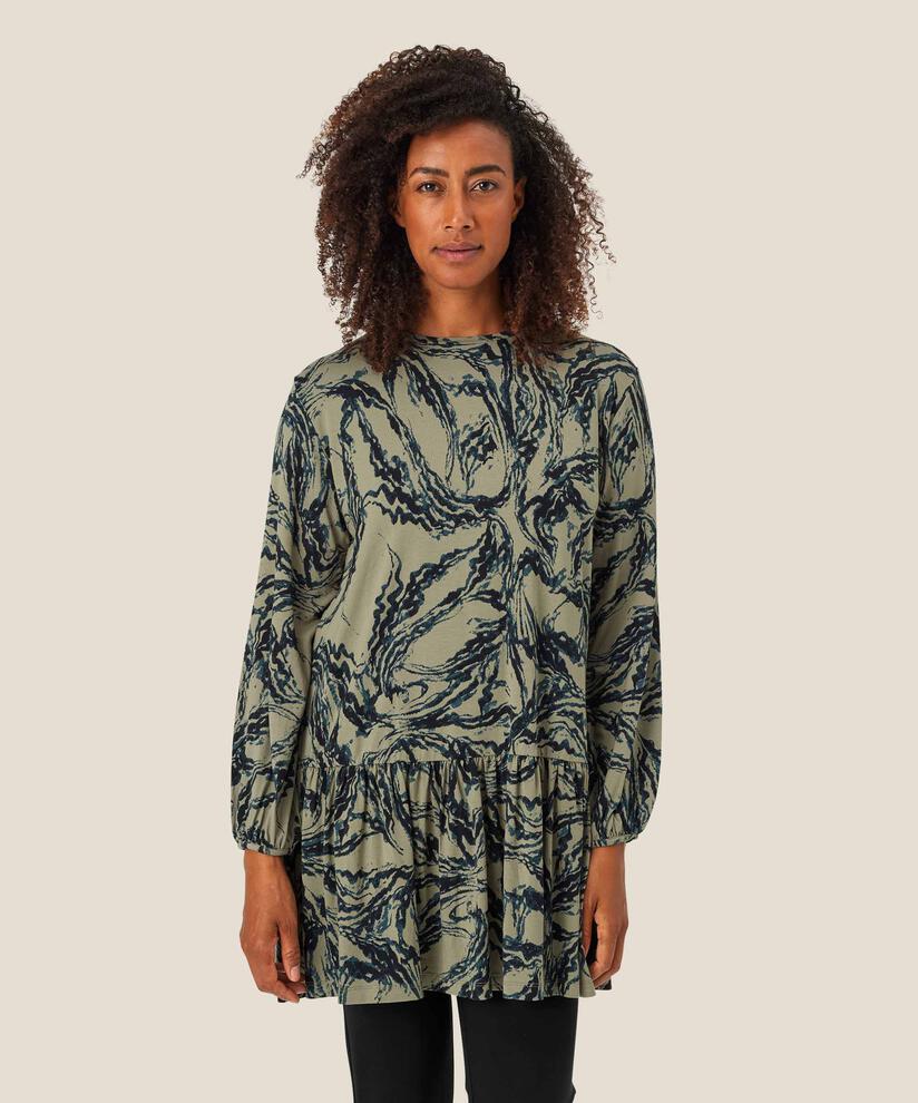 Bedruckte Jersey-Tunika mit Schößchenrock, Vetiver