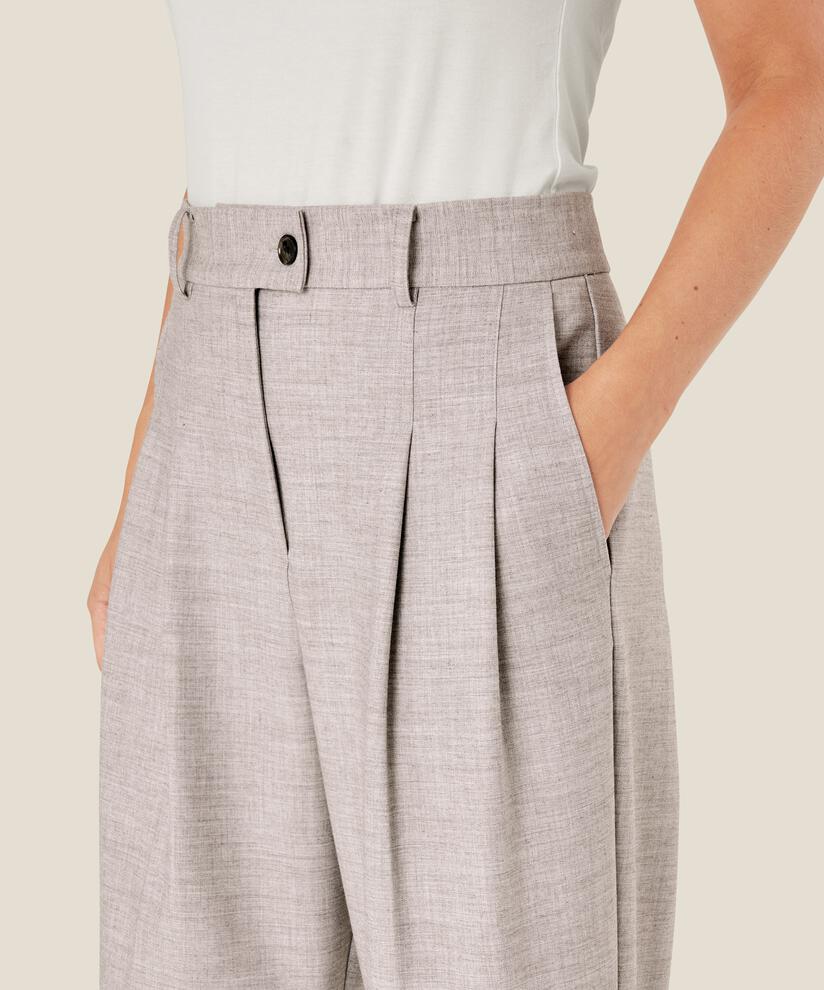 Hose mit hoher Taille und Falten vorne, L. Grey mel.