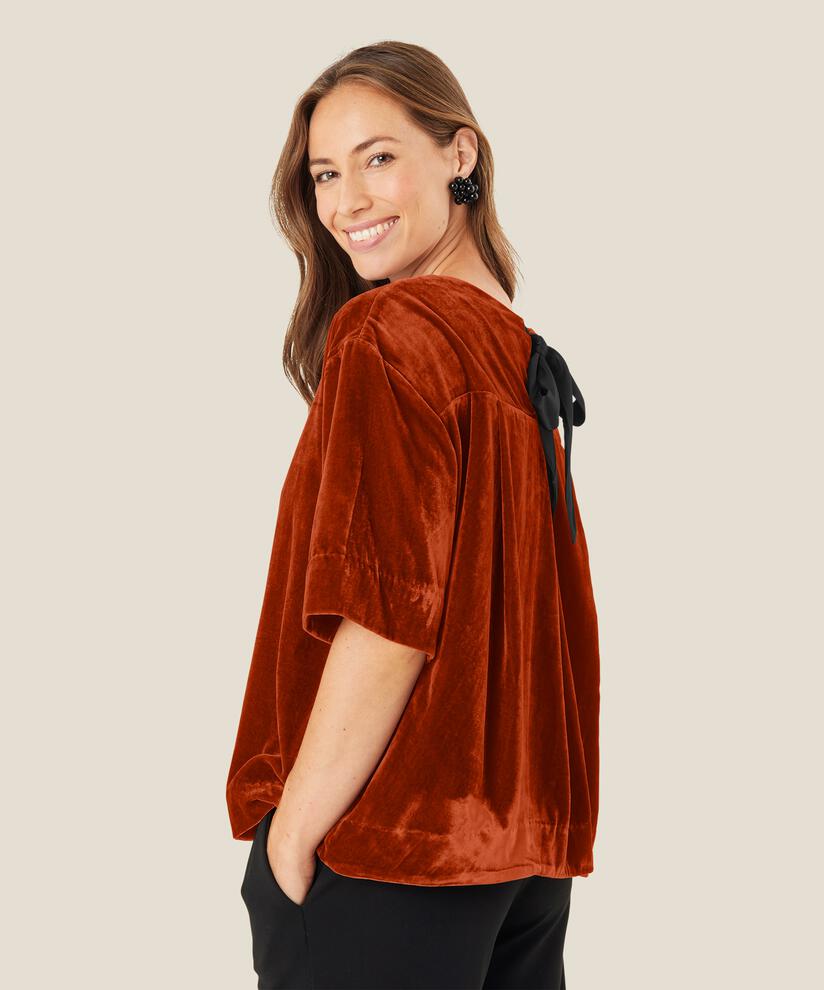 Veloursbluse mit Schleifendetail, Picante