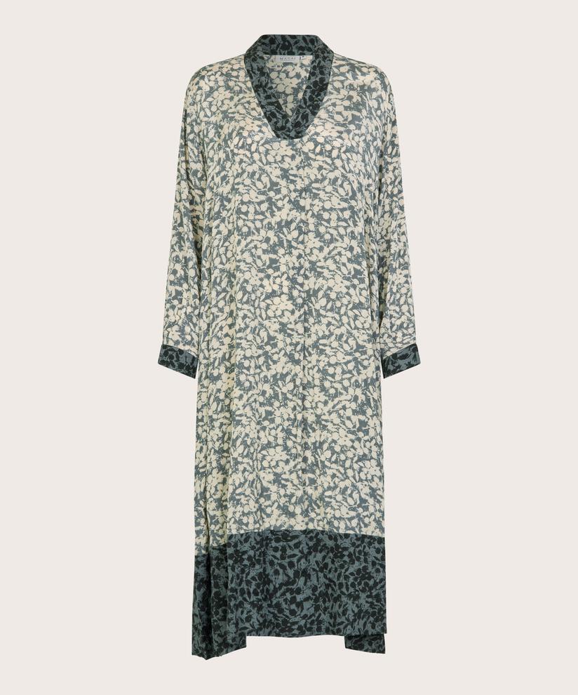 Bedrucktes Viskosekleid mit Kontrasten, Balsam Green
