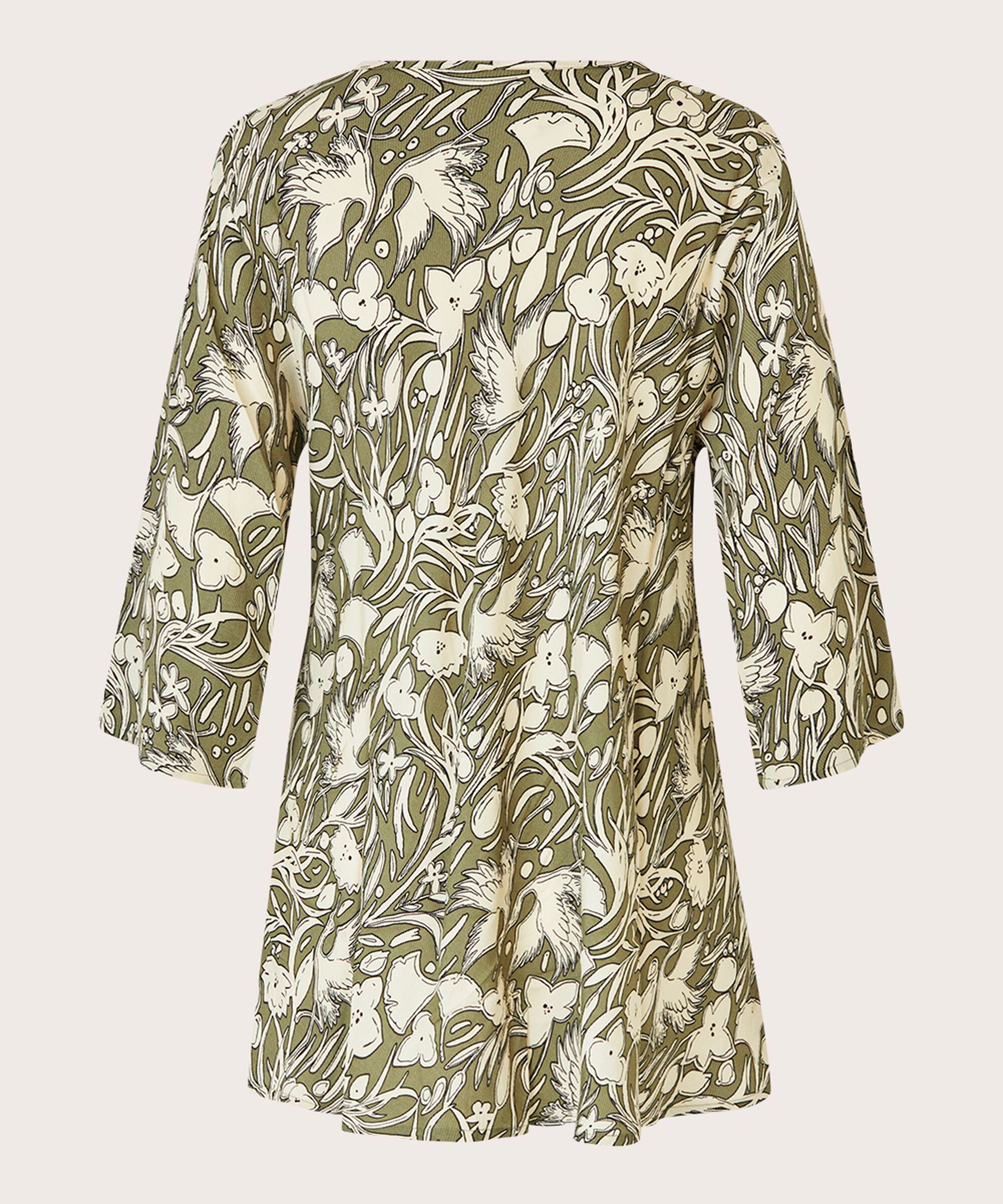 Gemustertes Viskose-top Mit Dreiviertelärmeln, D. Lichen Green