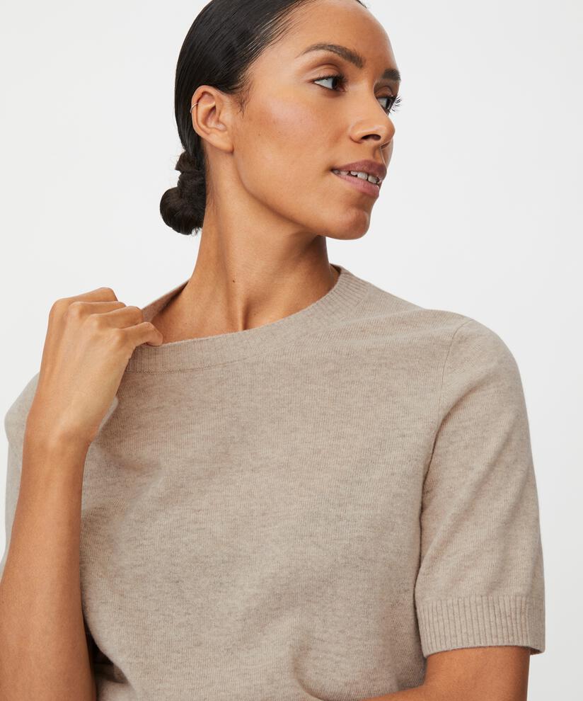 kurzärmliger Pullover aus Wollmischung, Beige melange
