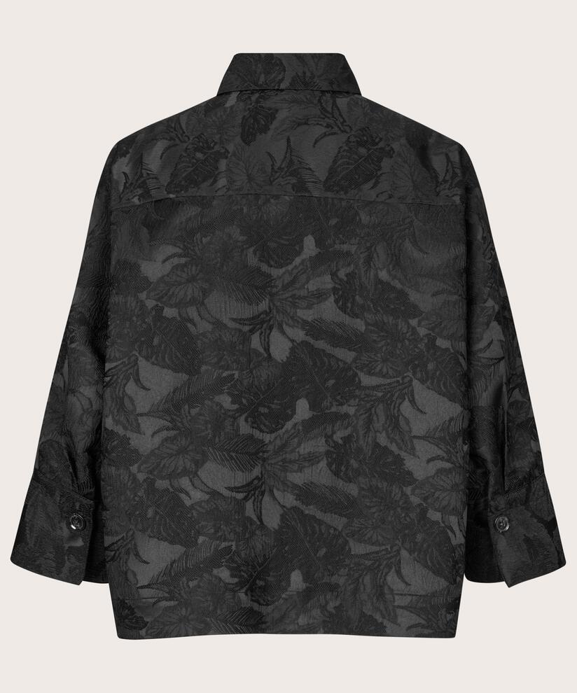 Hemdjacke mit gewebtem Blumenmuster, Black