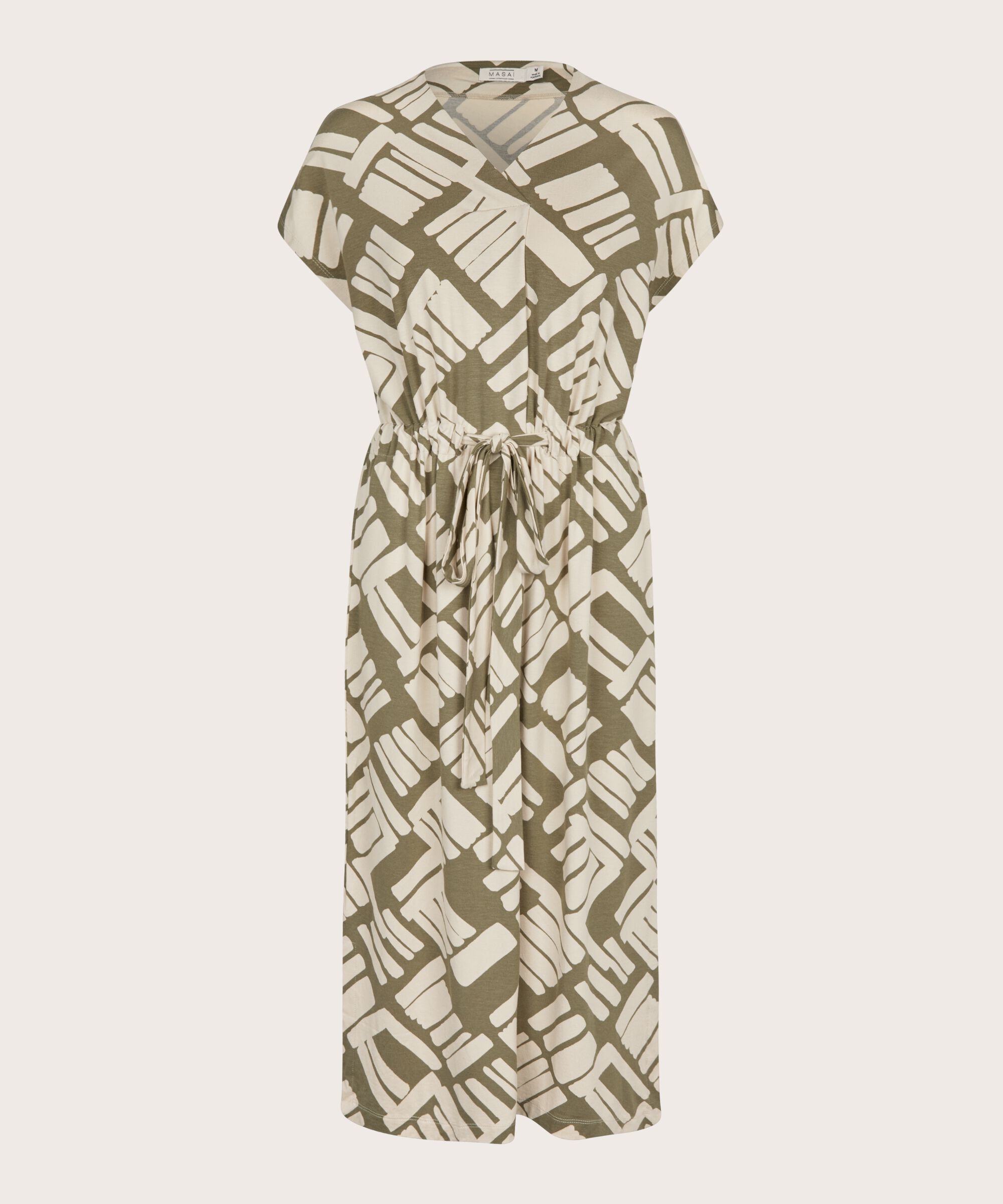 Bedrucktes Jerseykleid mit Bindeband in der Taille, Dusky Green