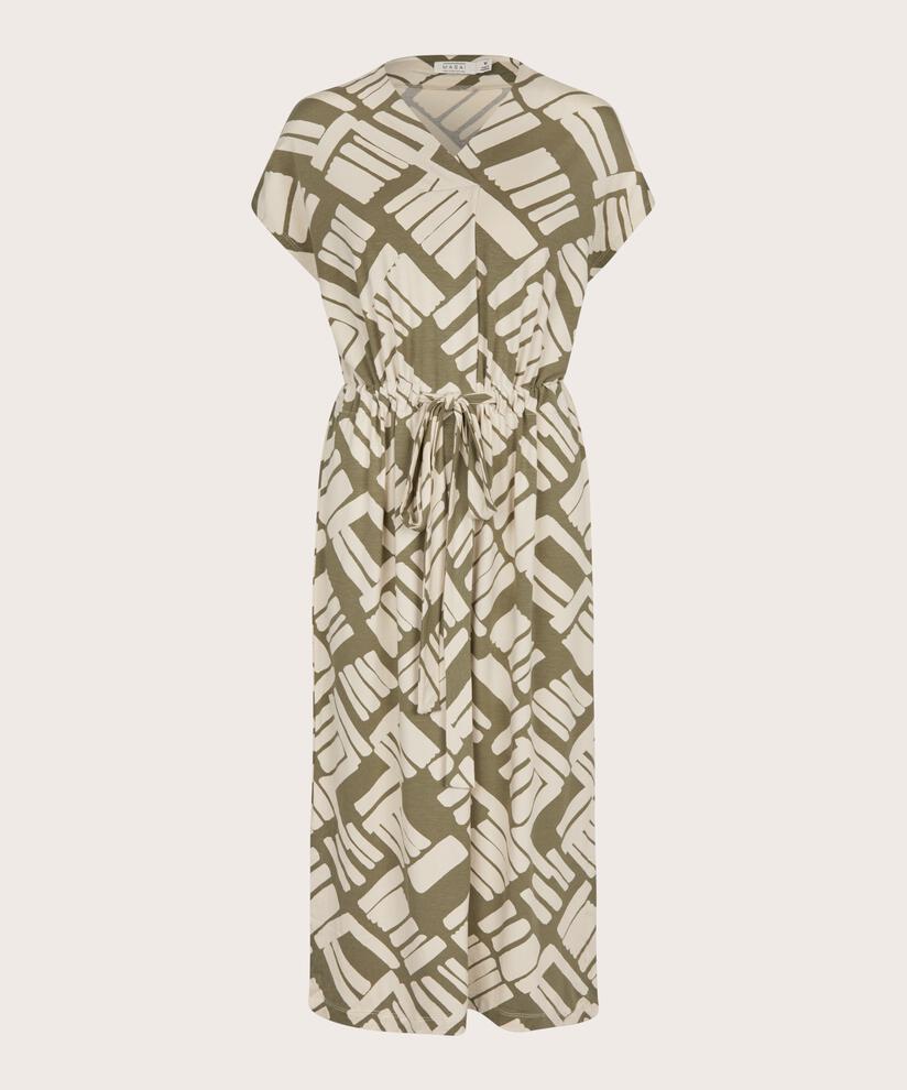 Bedrucktes Jerseykleid mit Bindeband in der Taille, Dusky Green
