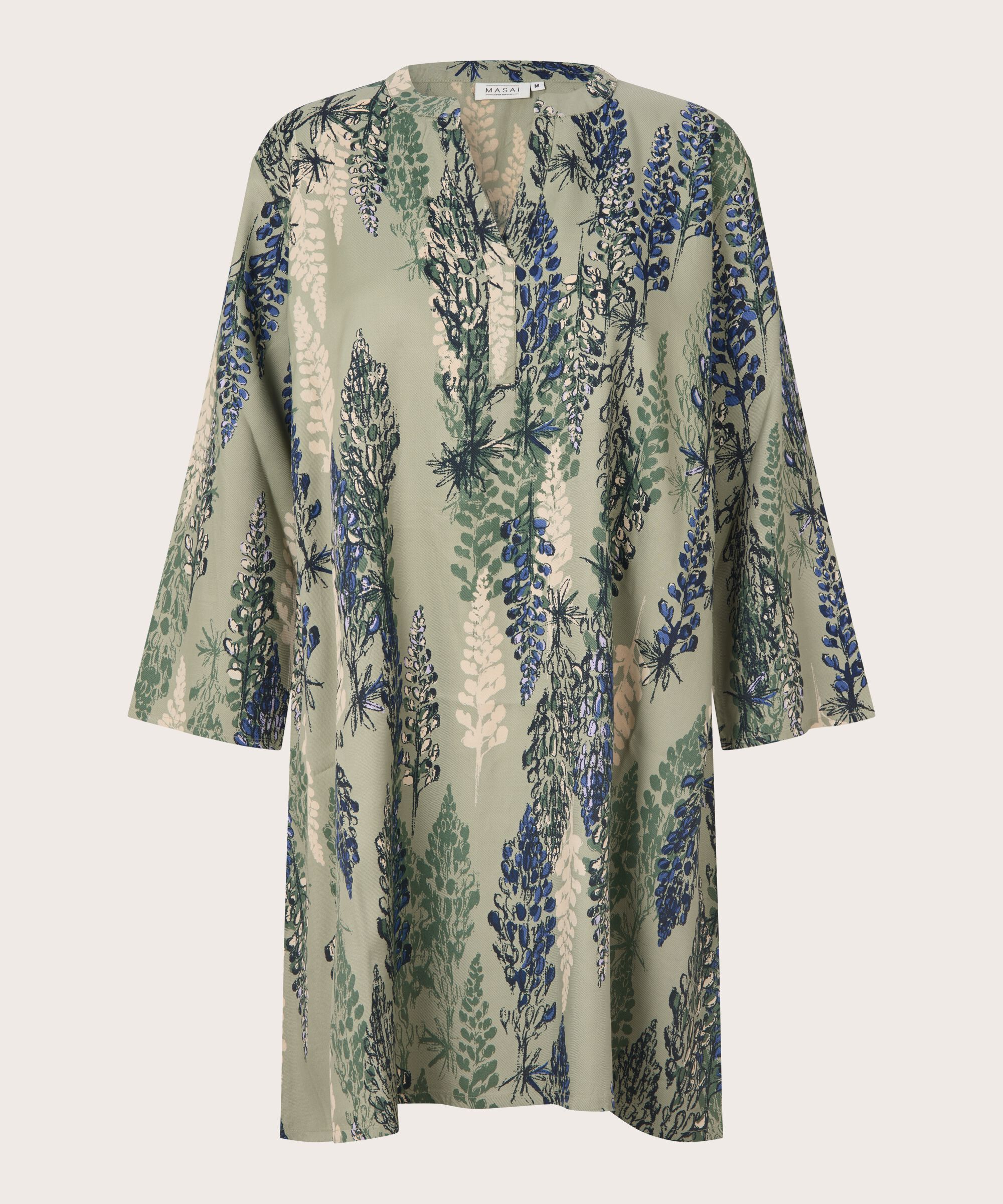 Bedruckte Viskose-tunika Mit 3/4-ärmeln, Seagrass