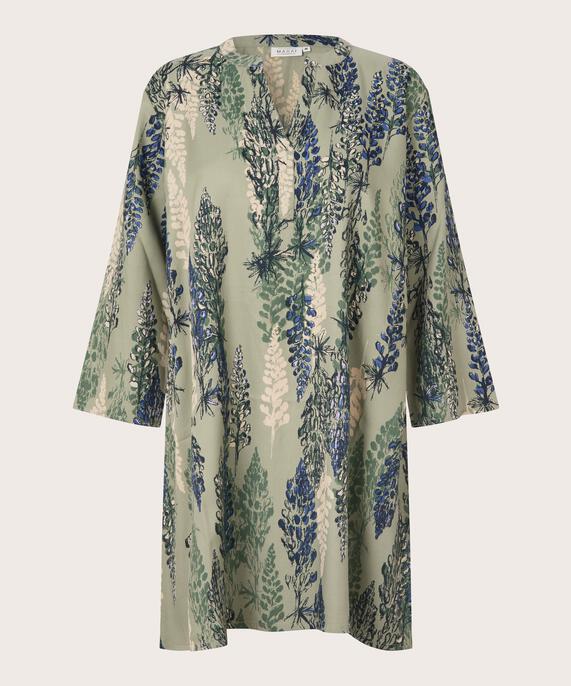 Bedruckte Viskose-tunika Mit 3/4-ärmeln, Seagrass
