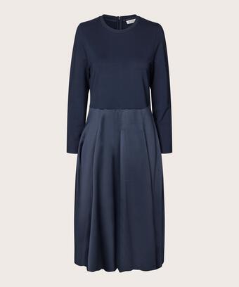 Jerseykleid mit Ballonrock aus glänzender Viskose, Navy Blazer