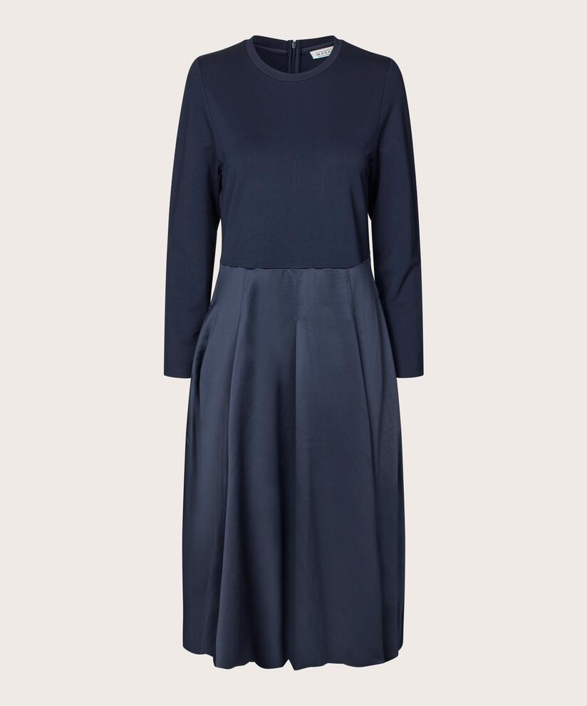 Jerseykleid mit Ballonrock aus glänzender Viskose, Navy Blazer