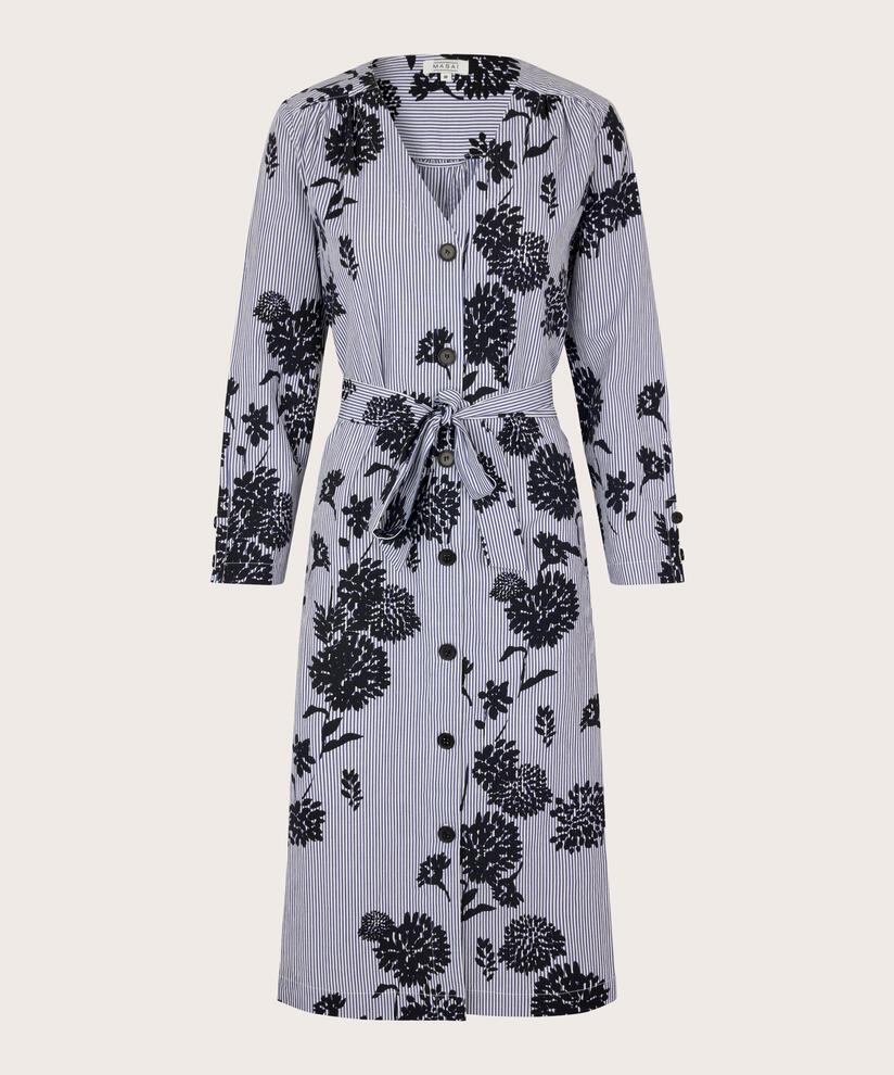 Baumwollkleid mit V-Ausschnitt und abnehmbarem Gürtel, Maritime Blue