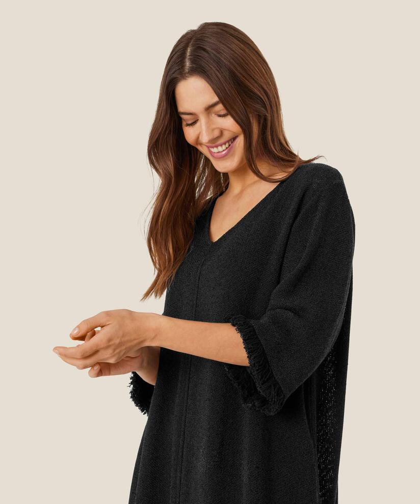 Bouclé-Kleid mit Fransen an den Ärmeln, Black