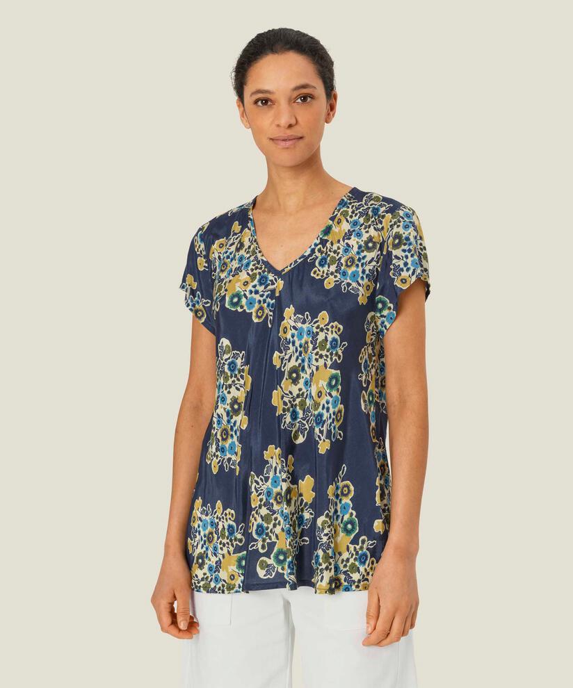 Bedrucktes Viskose-top Mit V-ausschnitt, Mood Indigo